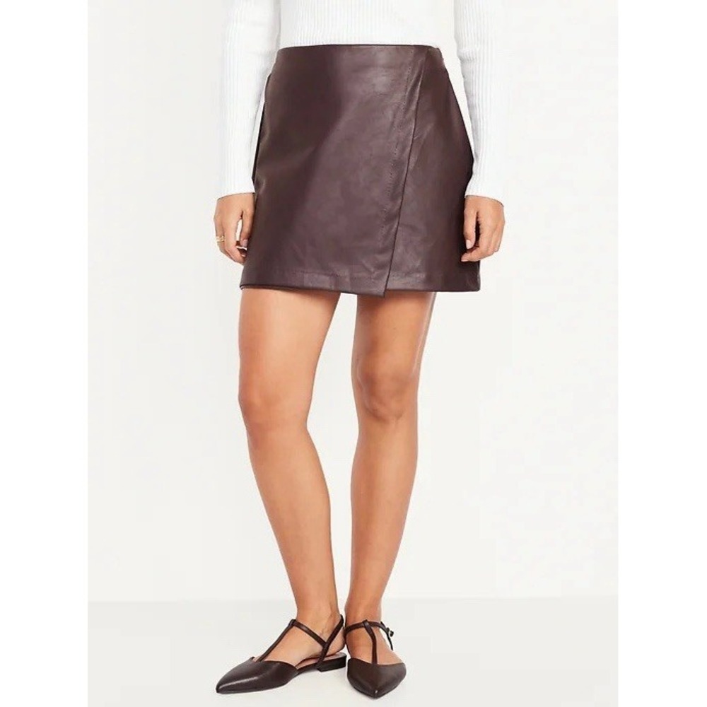 Old Navy Faux Leather Mini Skirt Women's XL Brown
